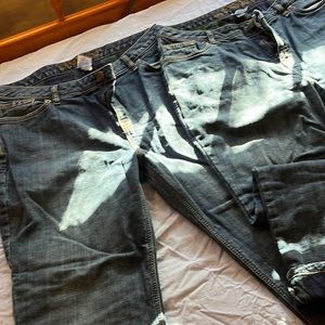 Two pair of identical straight leg, flannel lined Lands end jeans size 16